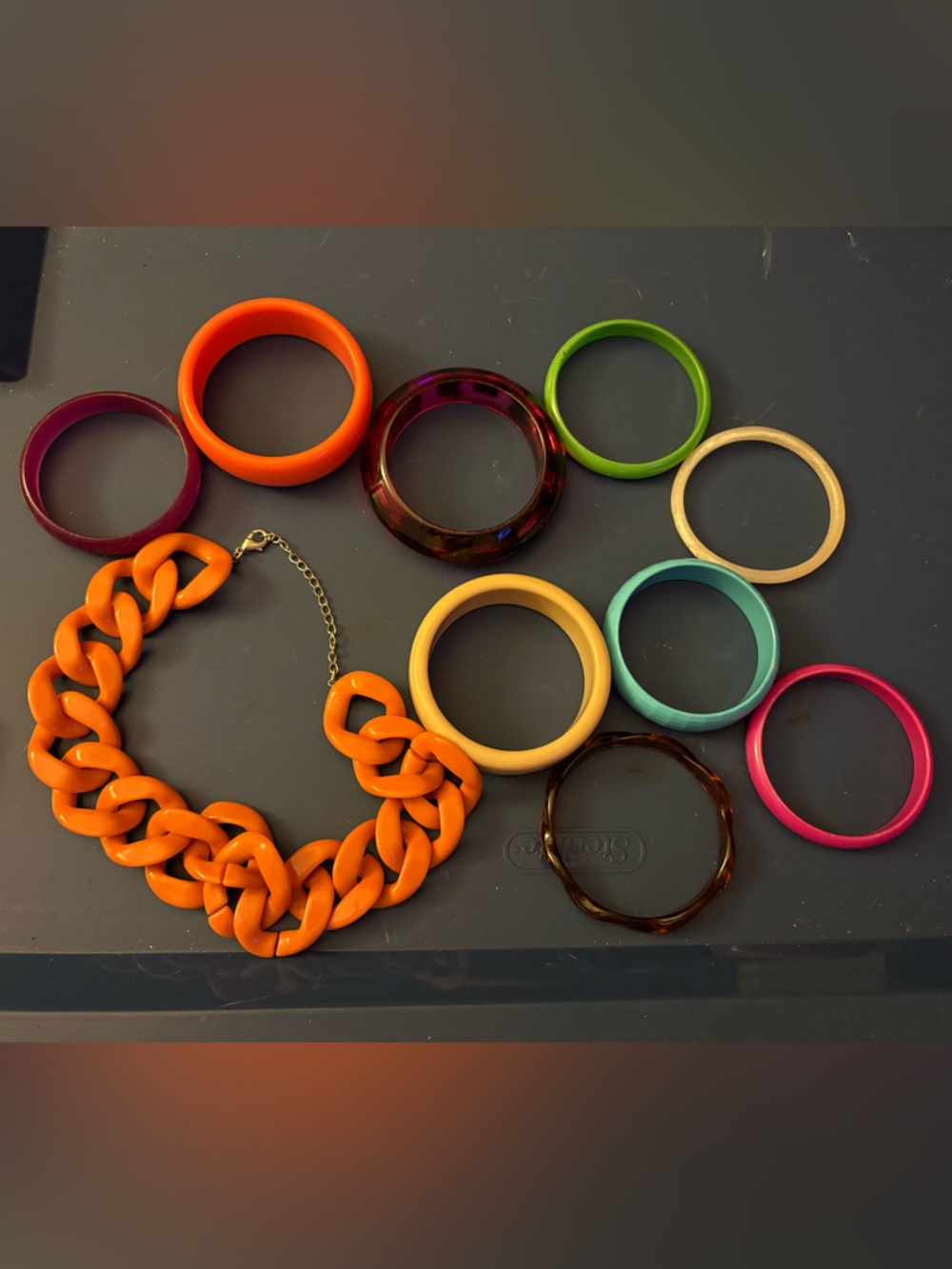 Orange Chunky Chain Necklace With Assorted Color Bracelets